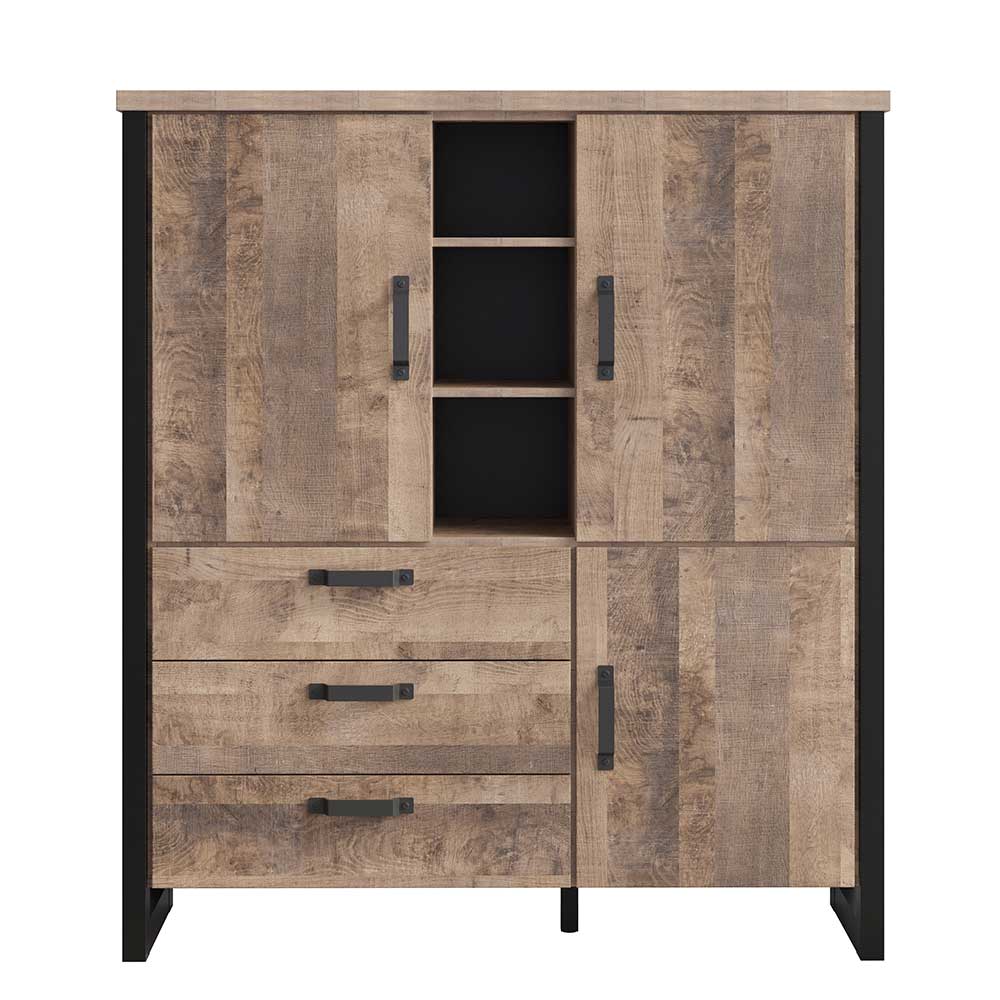 Industriestil Highboard Famosia mit drei Schubladen und drei Türen