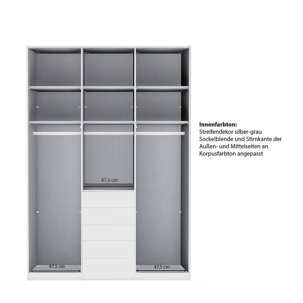 Schlafzimmerschrank modern Sanctos mit fünf Schubladen Front glasbeschichtet