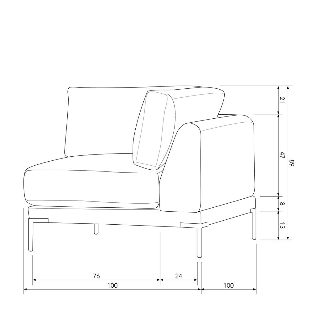 Eckelement Modul Sofa Imdyano in Beige mit Vierfußgestell aus Metall