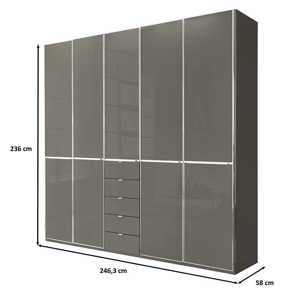 Kleiderschrank braun Boplaroma 247 cm breit mit fünf Schubladen