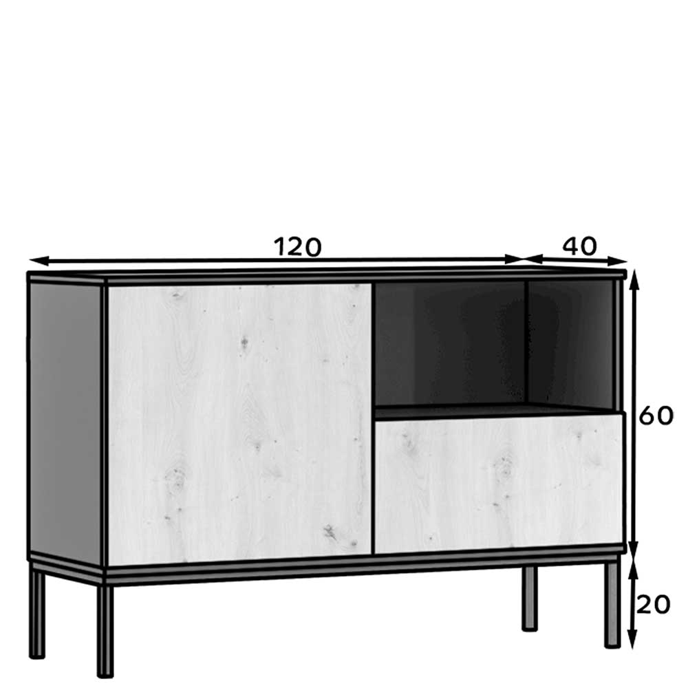 Wohnzimmer Kommode Balata mit einem offenen Fach und Schublade