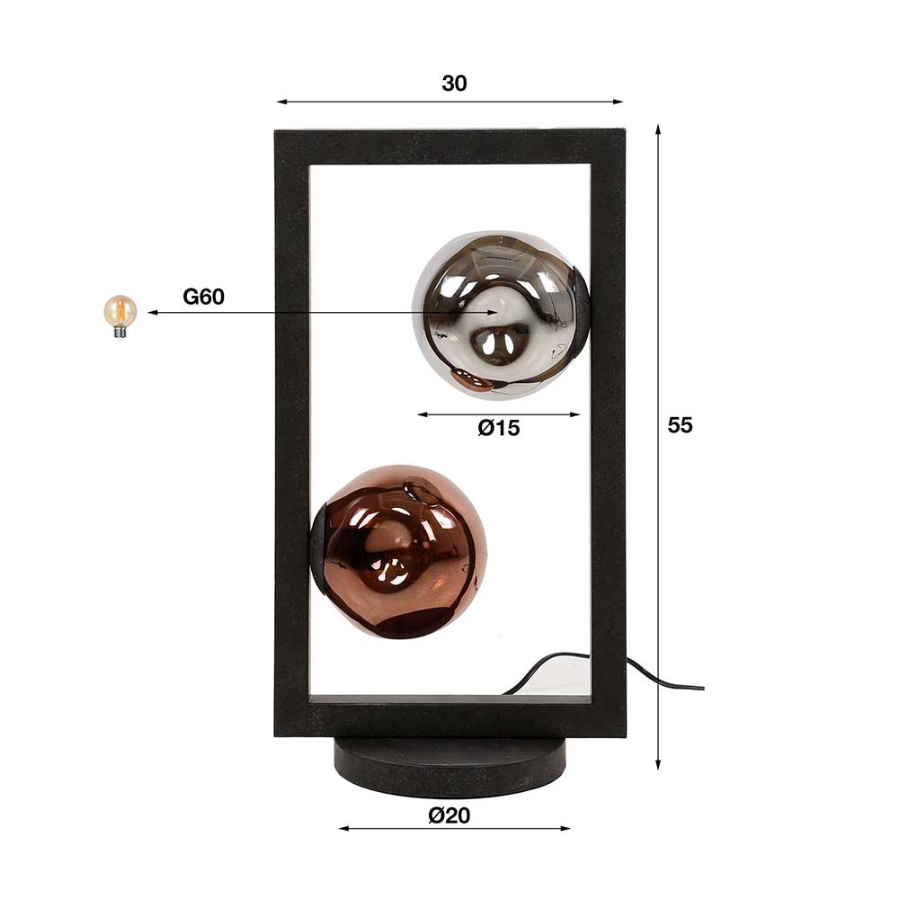 Tischleuchte Jandusc im Industry und Loft Stil aus getöntem Glas & Metall