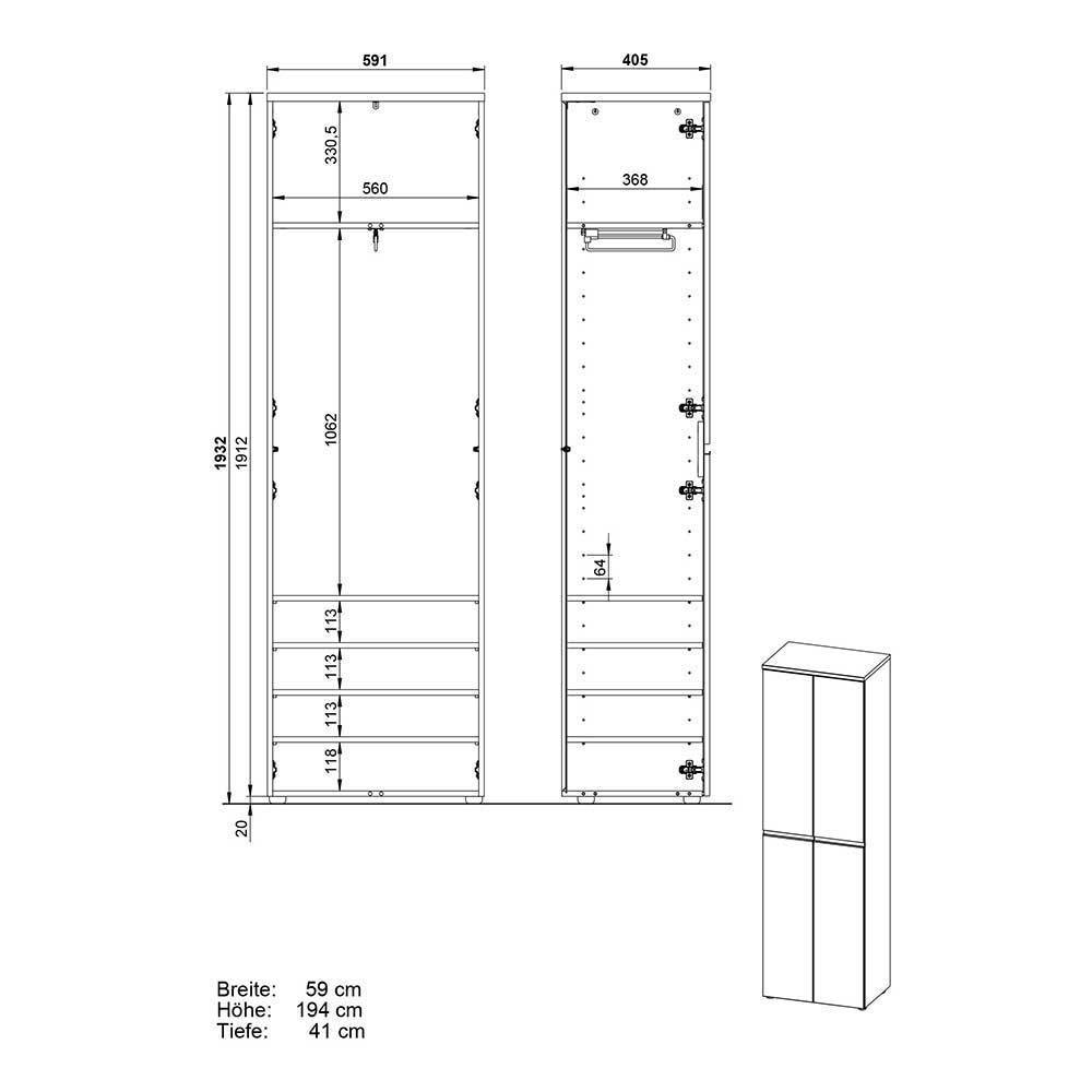 Flurgarderobe Set Tumeato melaminbeschichtet in modernem Design (fünfteilig)