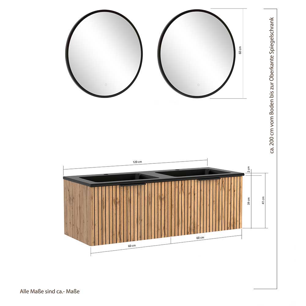 Möbel für das Badezimmer Cadama in Wildeichefarben und Schwarz (vierteilig)