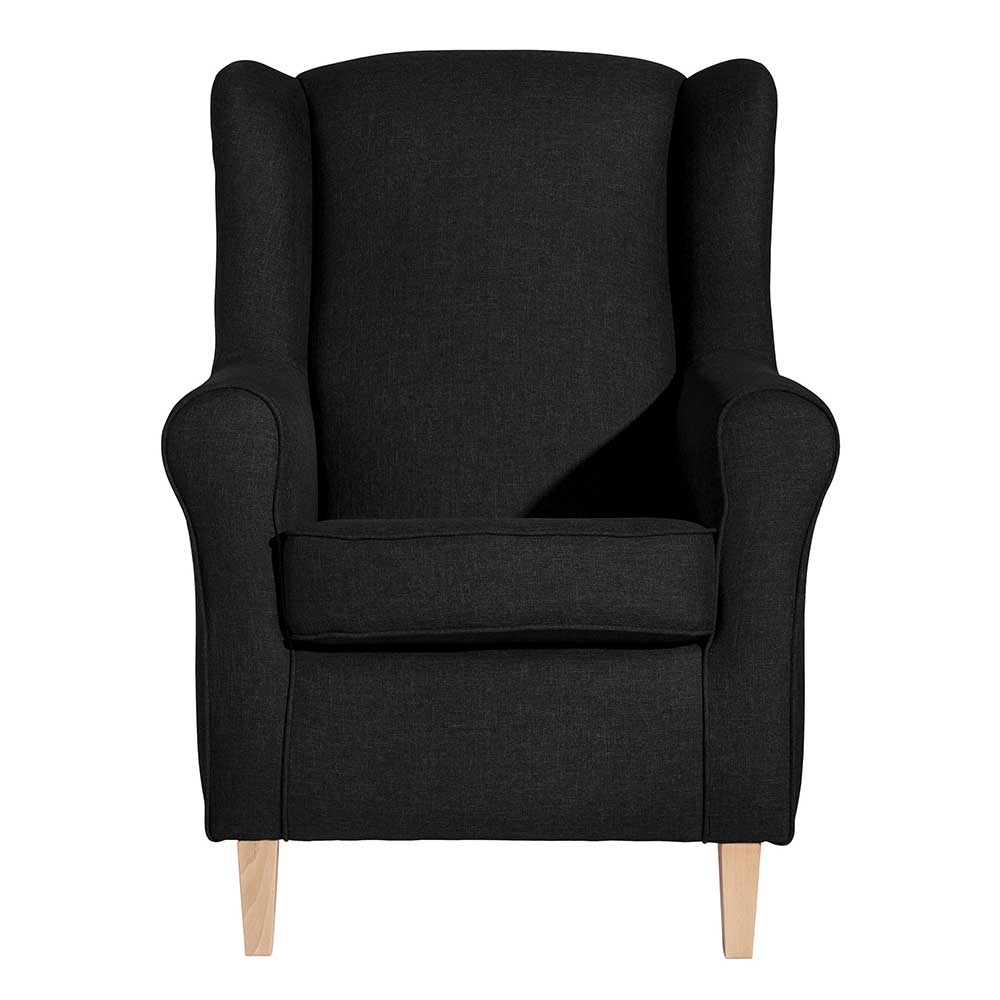 Sessel optional mit Hocker Fiametta in Schwarz und Buchefarben