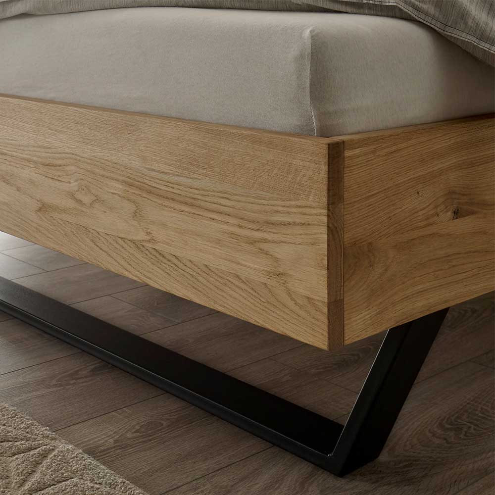 Doppelbett Fanos in Eichefarben aus Massivholz