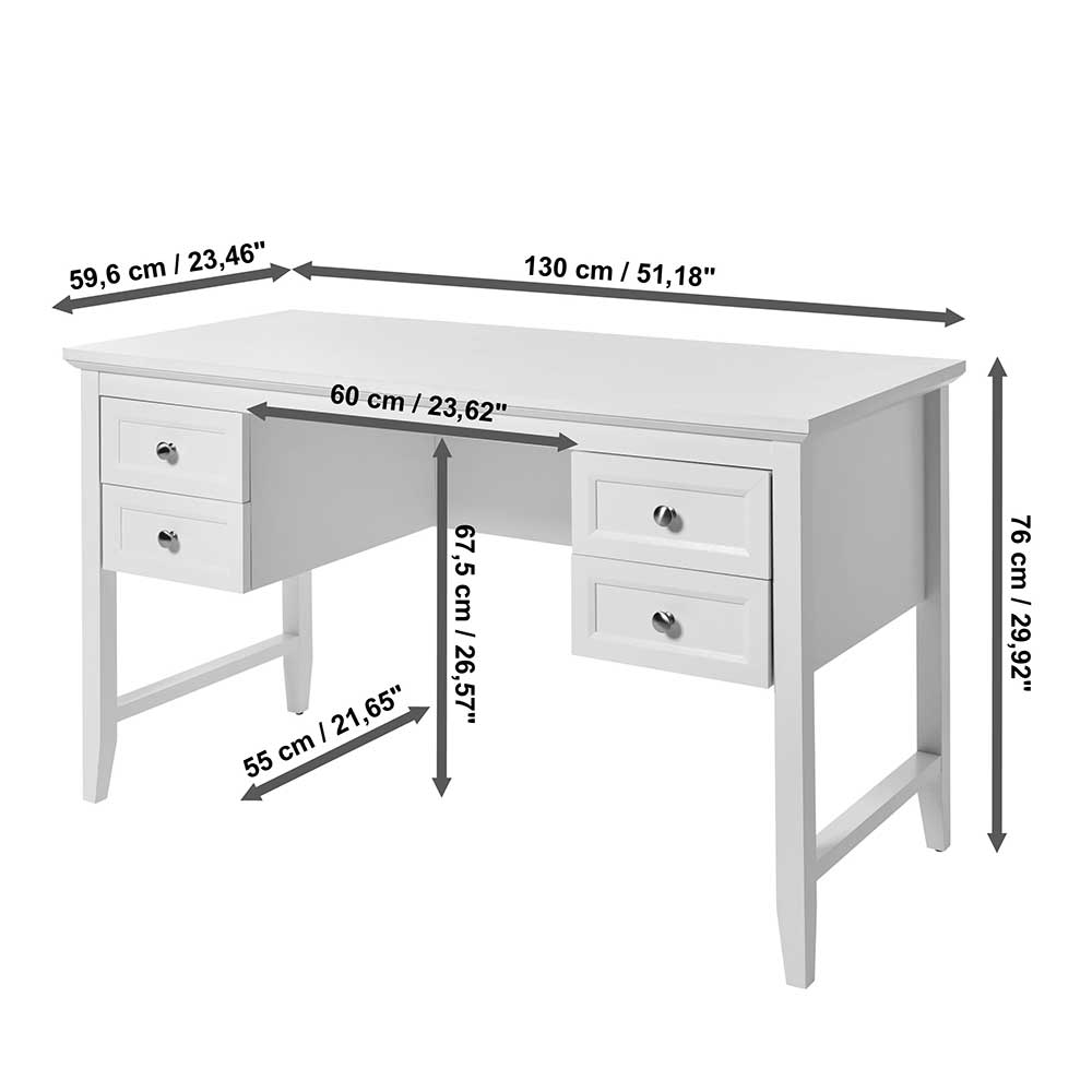Schreibtisch Camplona mit vier Schubladen in Weiß