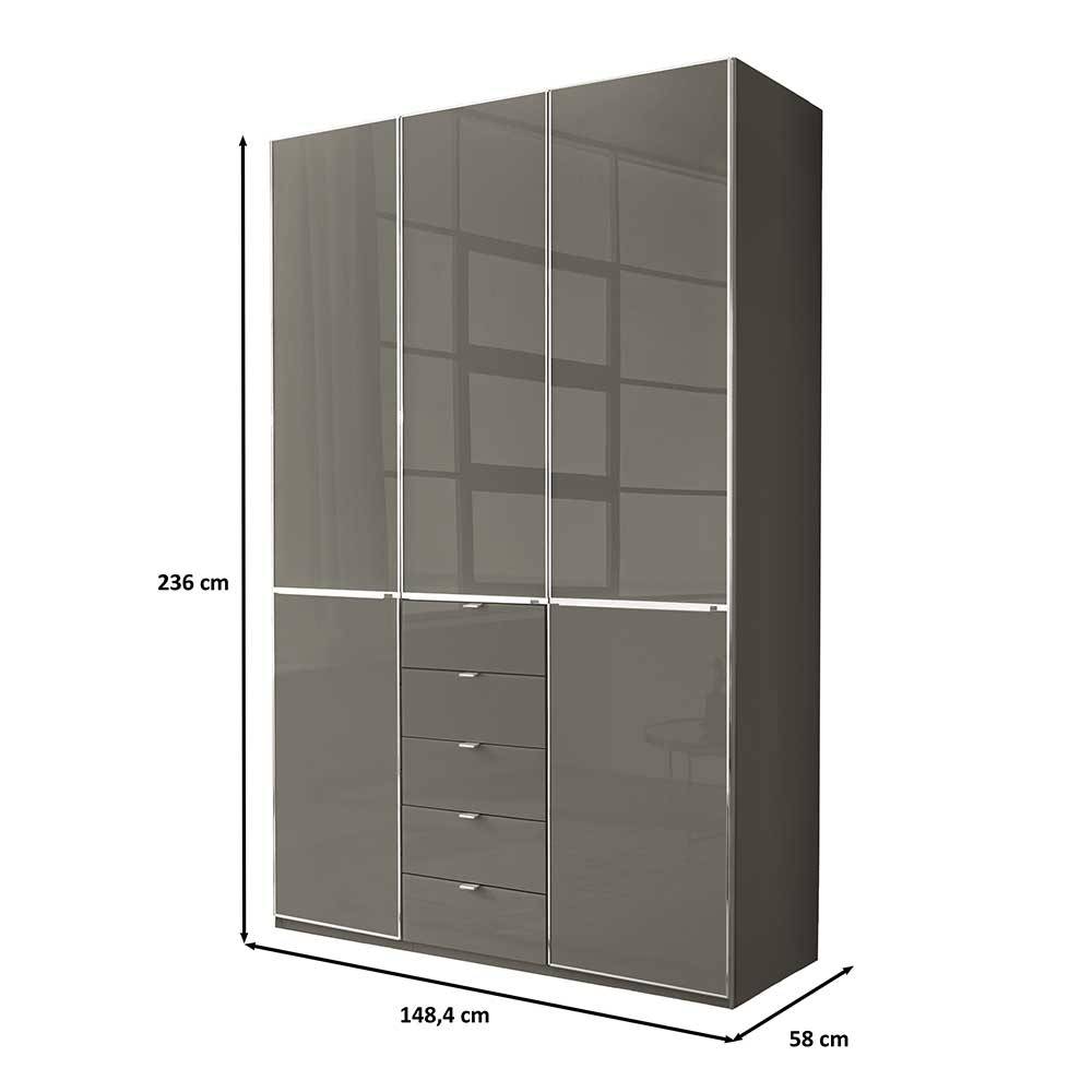 Moderner Schlafzimmerschrank Boplaroma - fünf Schubladen Front glasbeschichtet