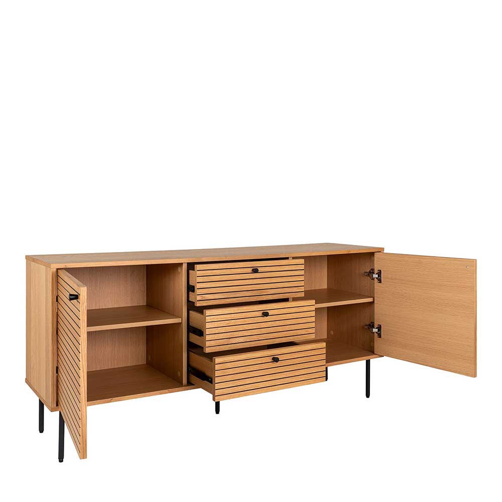 Sideboard Myronna mit Fußgestell aus Metall und drei Schubladen