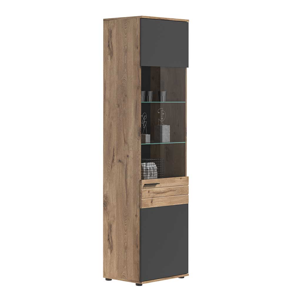 Wohnzimmervitrinenschrank Plestna 200 cm hoch und 57 cm breit