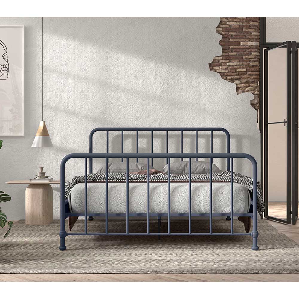 Metallbett Eleganto in Blau im Retrostil