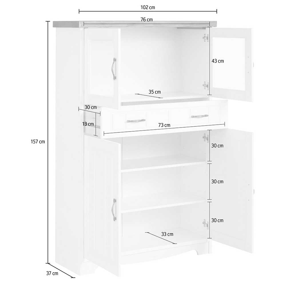 Esszimmer Highboard Kandrun aus Kiefer Massivholz mit Glastüren