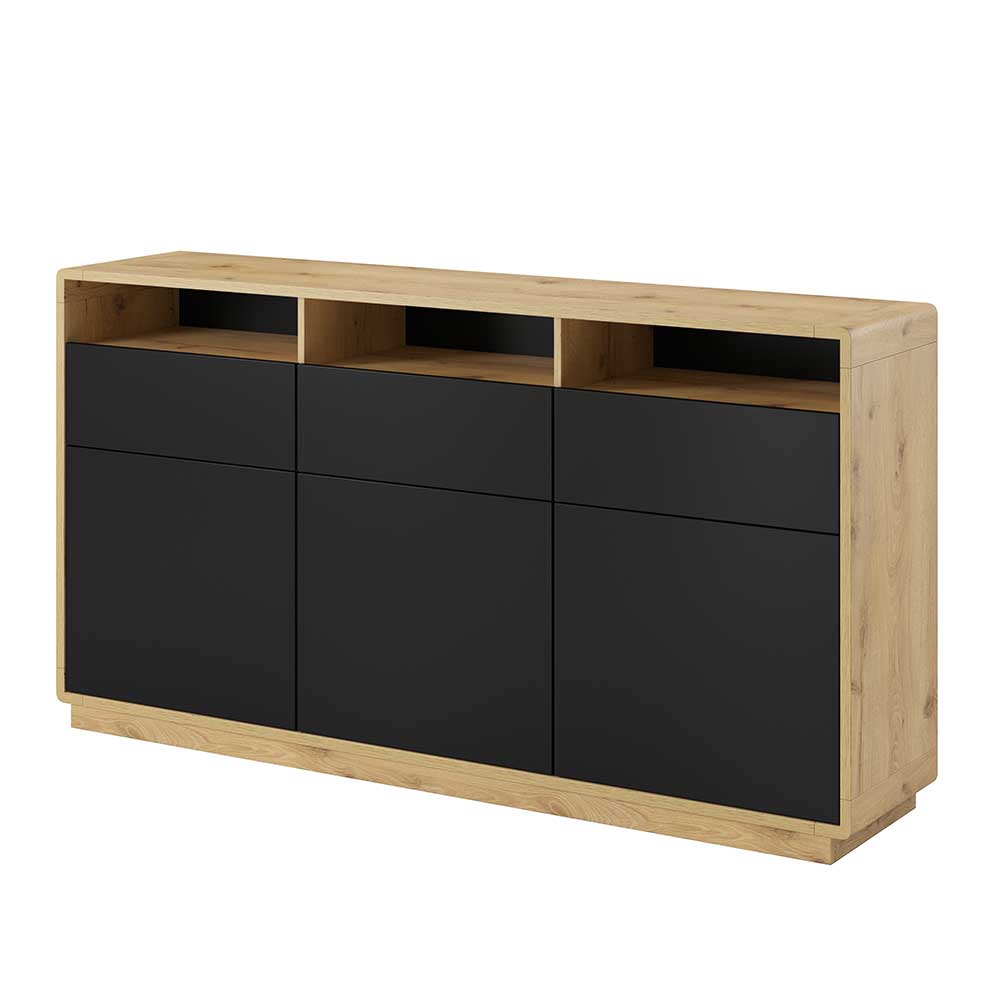 Wohnzimmer Sideboard Sismail in Wildeichefarben und Schwarz 180 cm breit