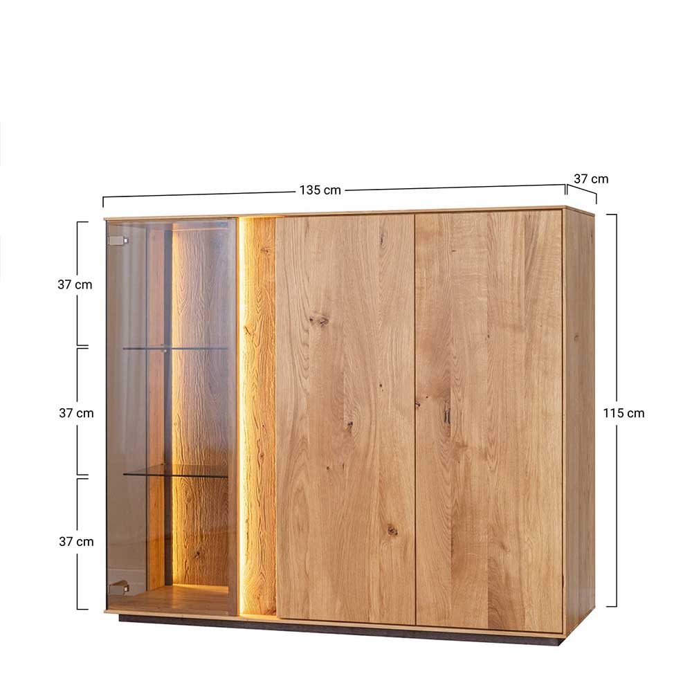 Wohnzimmer Highboard Rusaly mit Glastür und LED Beleuchtung