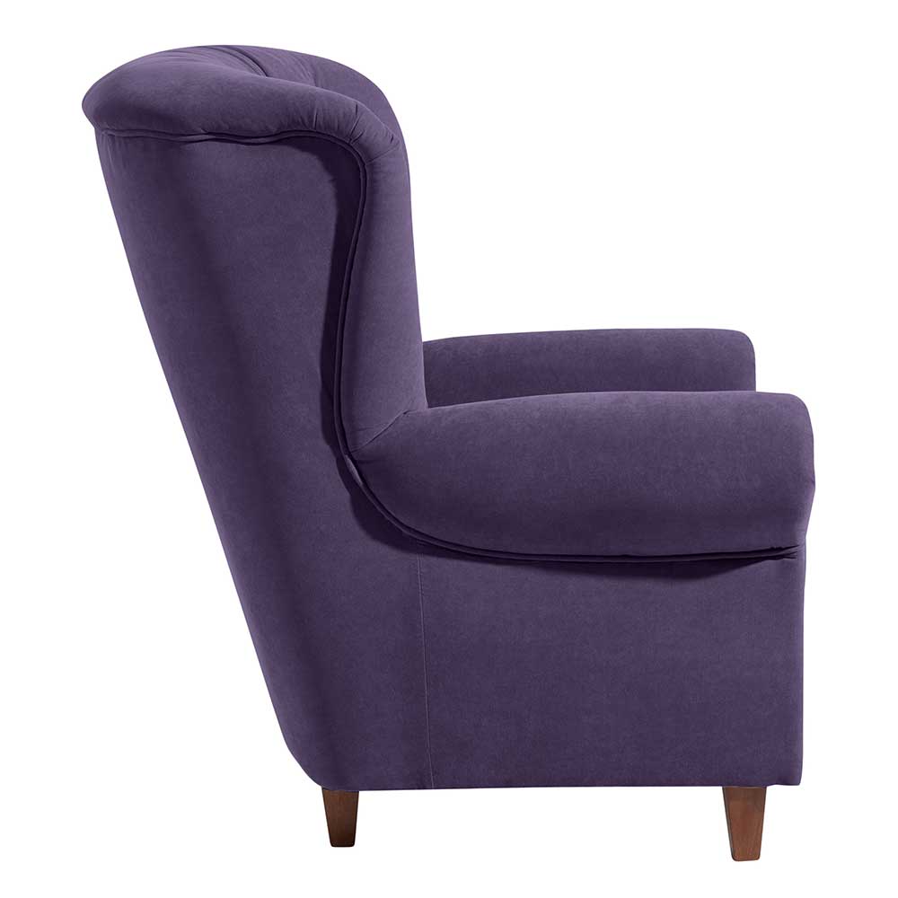 Chesterfield Polstersessel Walentina in Violett mit Velours Bezug