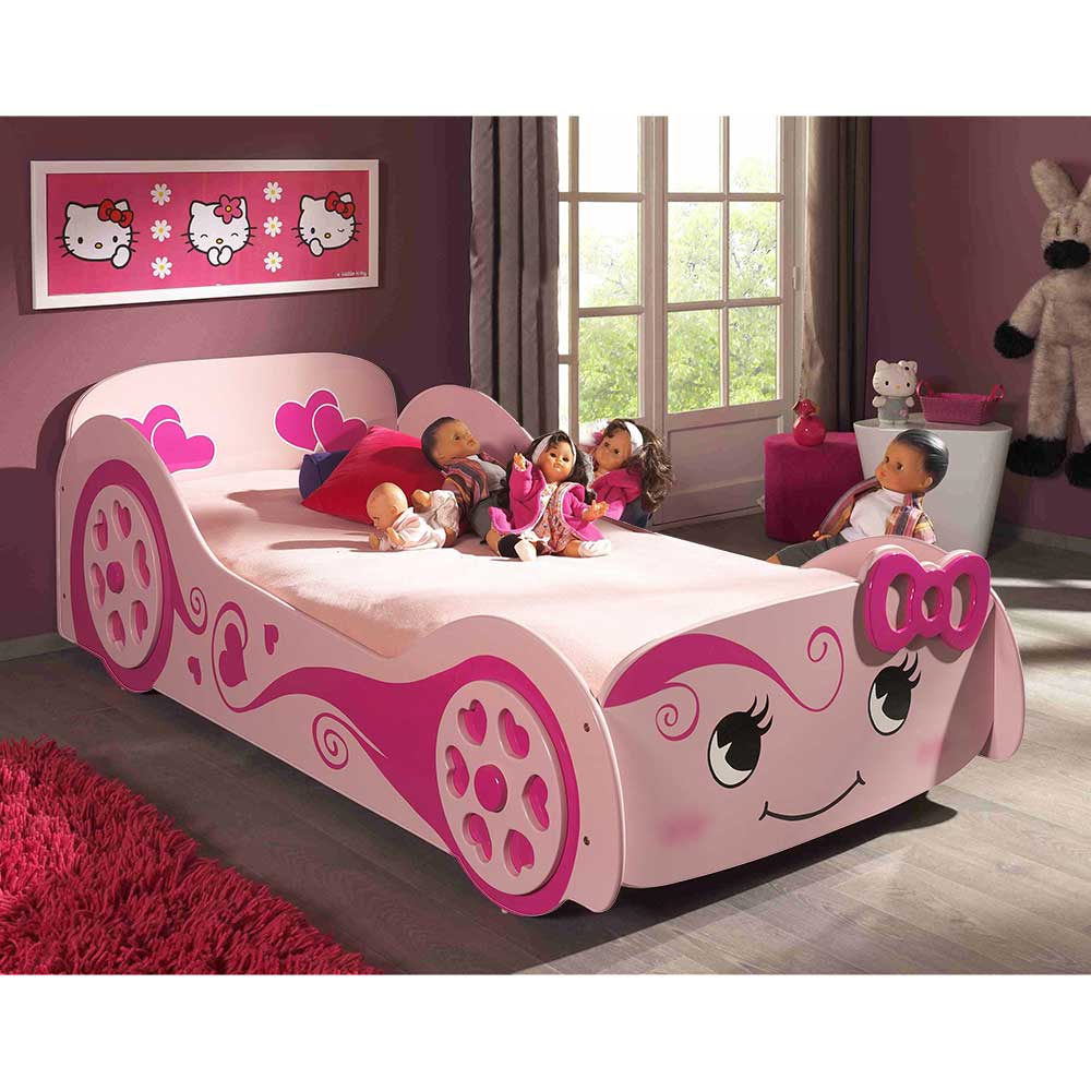 Kinderbett Talenda in Pink und Rosa in Auto Form