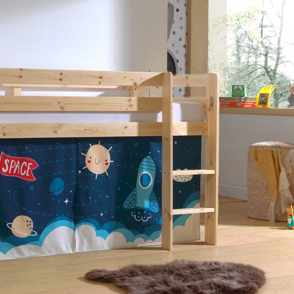 Kinderzimmerbett Onita aus Kiefer Massivholz mit Astronauten Motiv