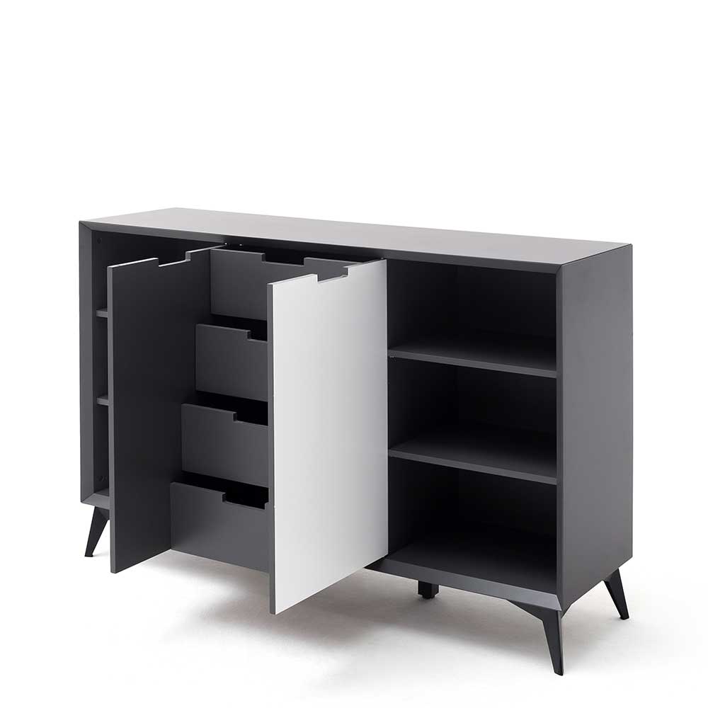 Kompakt Sideboard Ucraivo in Grau und Weiß mit Wechselfront