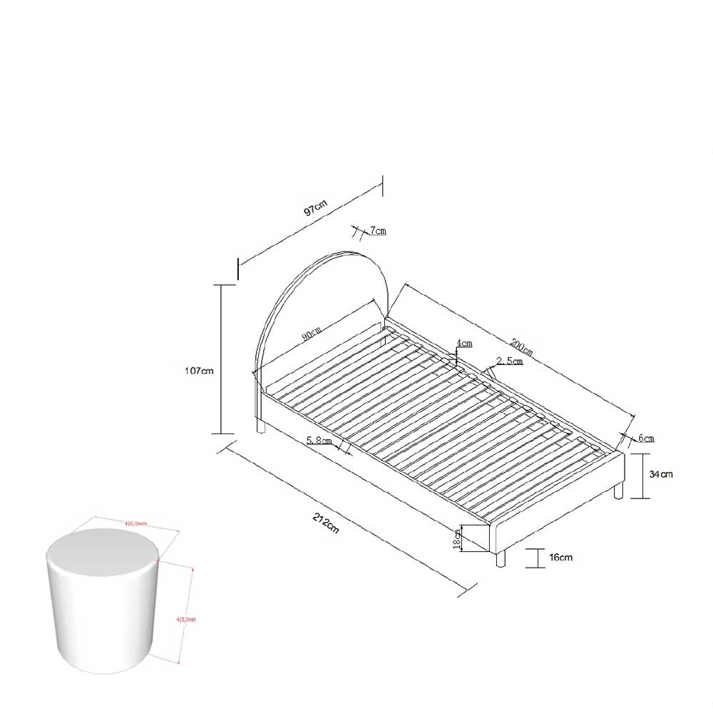 Einzelbett Vanotti aus Boucle Stoff im Skandi Design