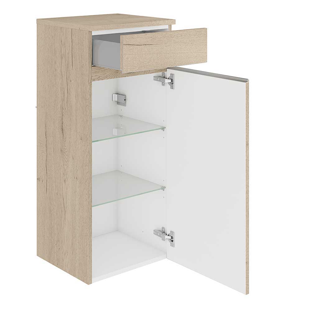 Skandi Design Badezimmermöbelset Achillefs in Eiche Bianco und Schwarz (vierteilig)