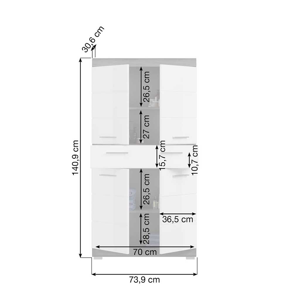 Badmöbelkomplettset Hayoran mit Spiegelschrank 191 cm hoch (vierteilig)