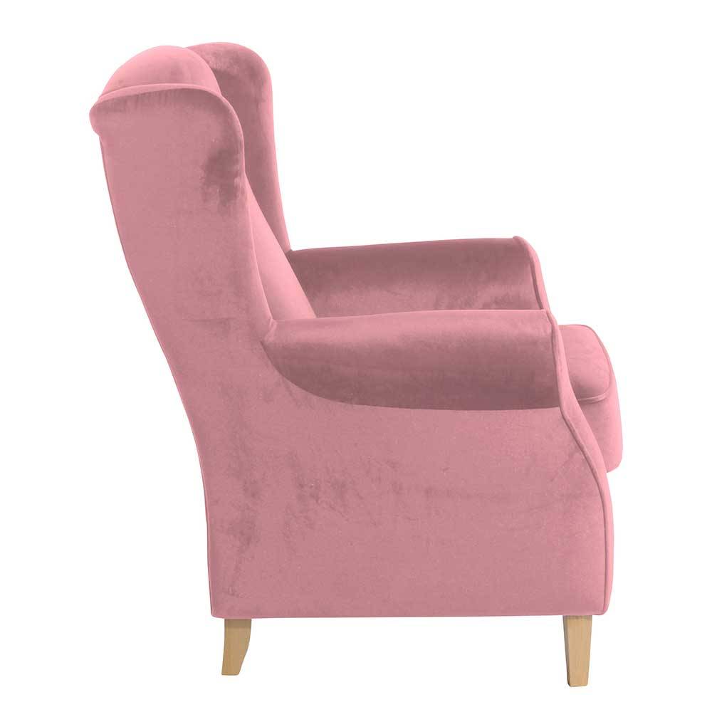 Landhausstil Ohrensessel Wearing in Rosa Samtvelours mit 49 cm Sitzhöhe