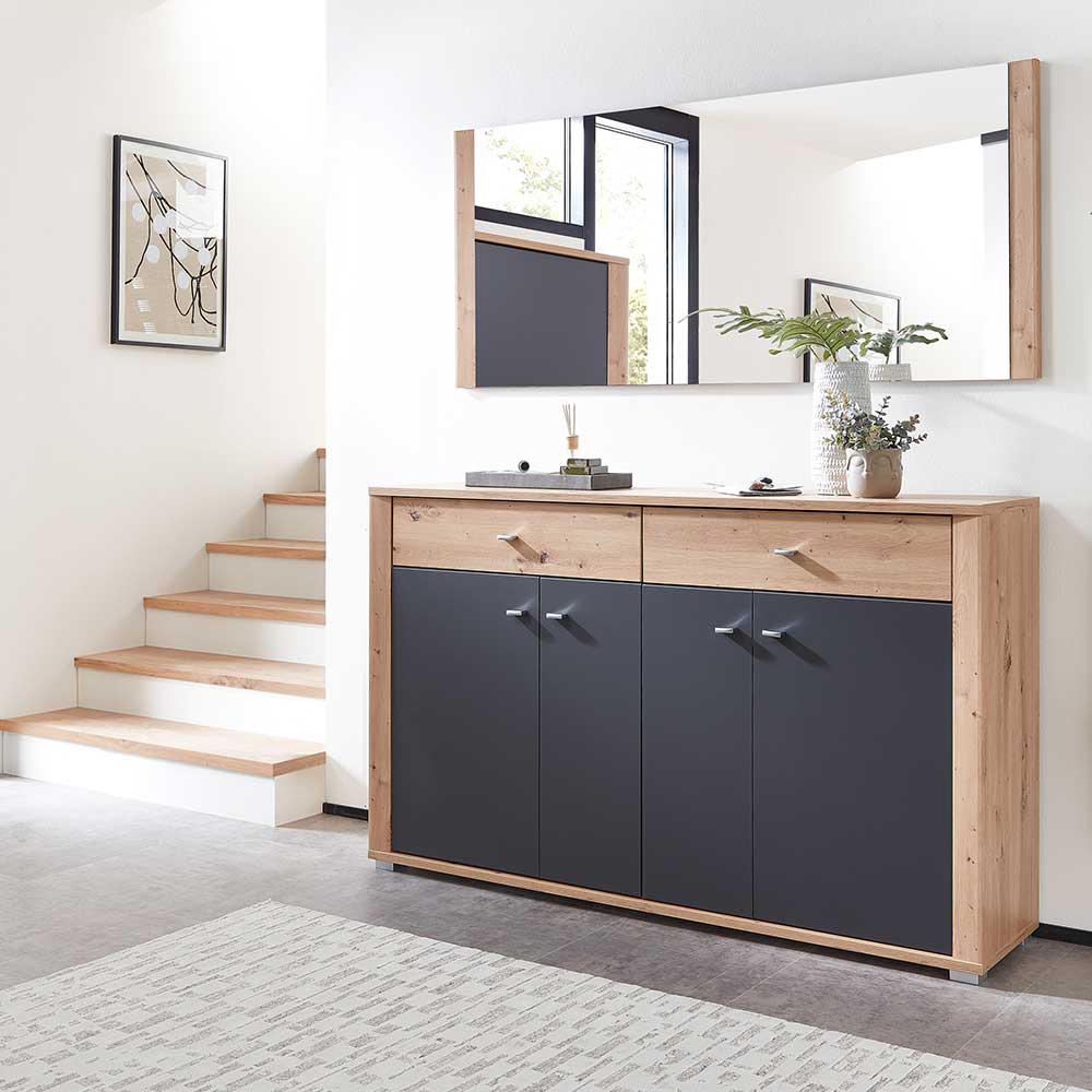 Sideboard Barossio mit zwei Schubladen in Wildeichefarben & Dunkelgrau