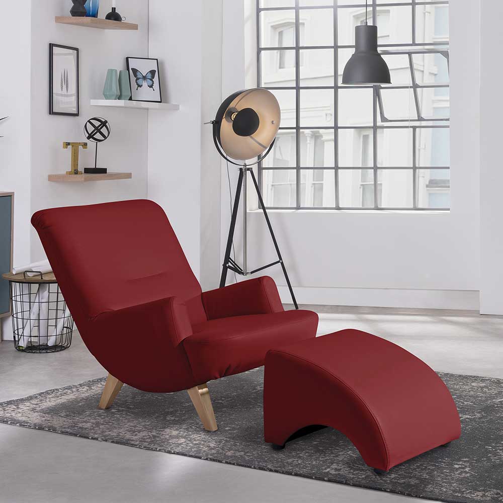 Sessel optional mit Hocker Adelda in Rot aus Kunstleder