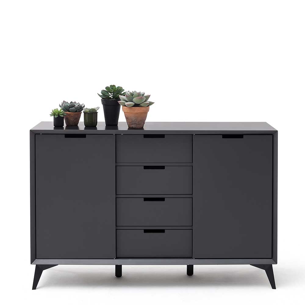 Kompakt Sideboard Ucraivo in Grau und Weiß mit Wechselfront