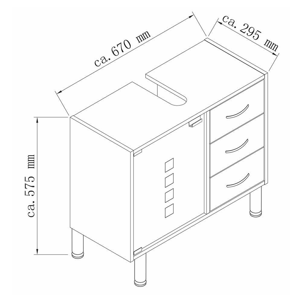 Waschbeckenunterschrank Juffon mit Milchglastür in modernem Design