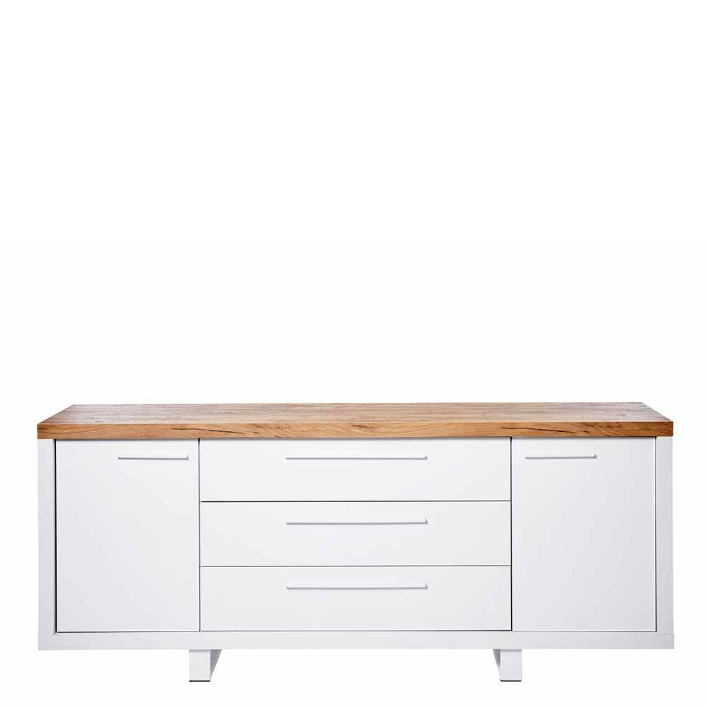 TV Sideboard Oliva in Weiß und Kerneiche mit Schubladen