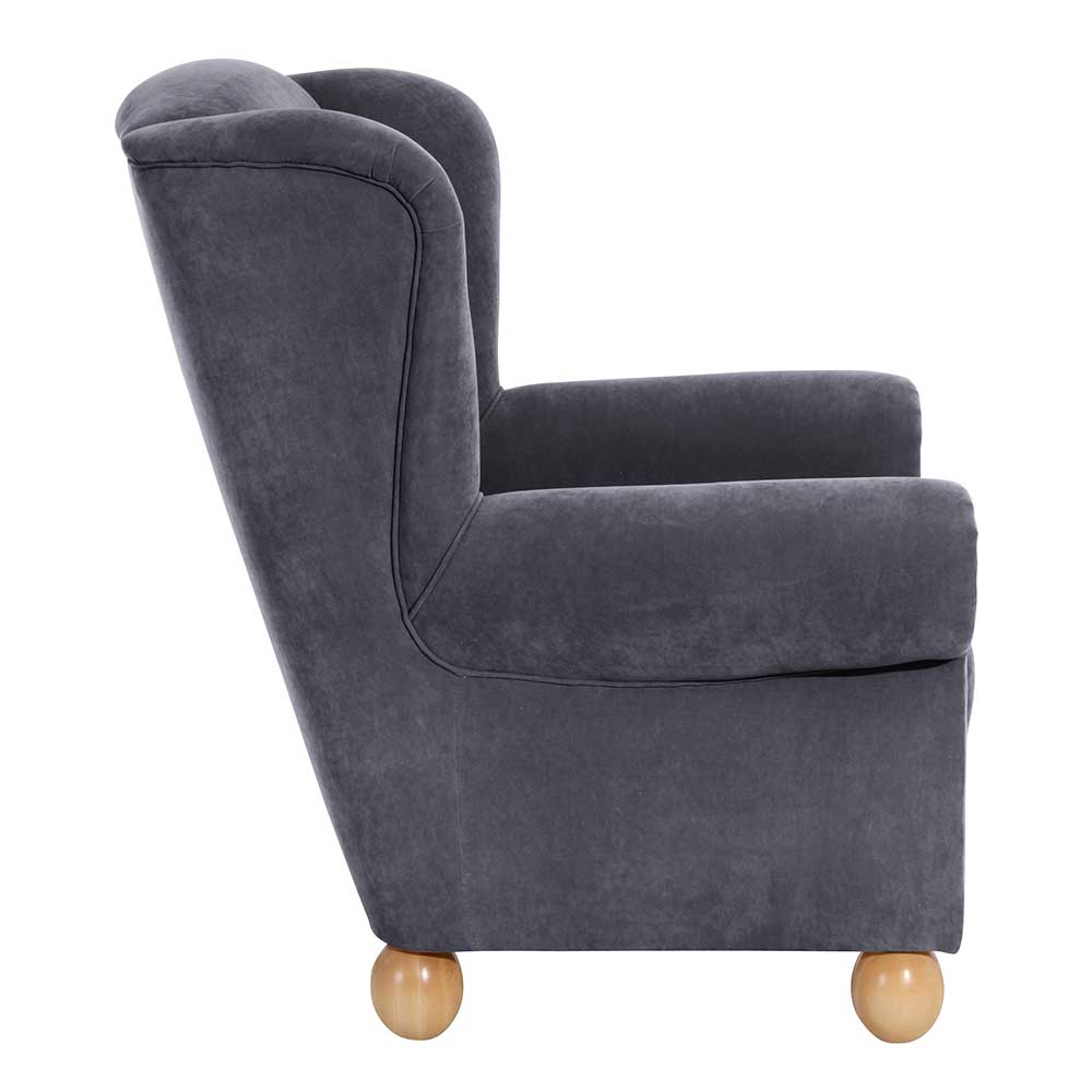 Sessel optional mit Hocker Ricana in Anthrazit aus Velour