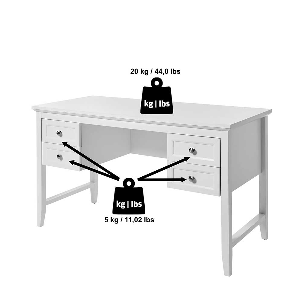 Schreibtisch Camplona mit vier Schubladen in Weiß