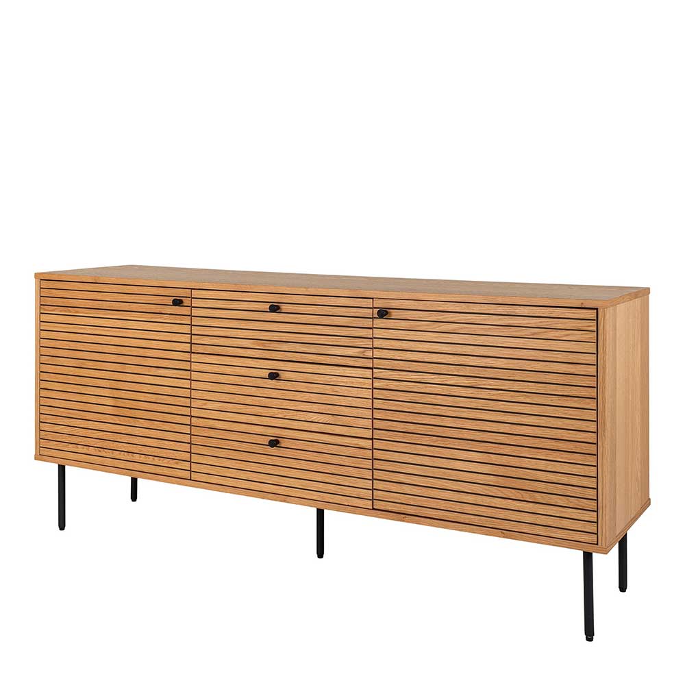 Sideboard Myronna mit Fußgestell aus Metall und drei Schubladen