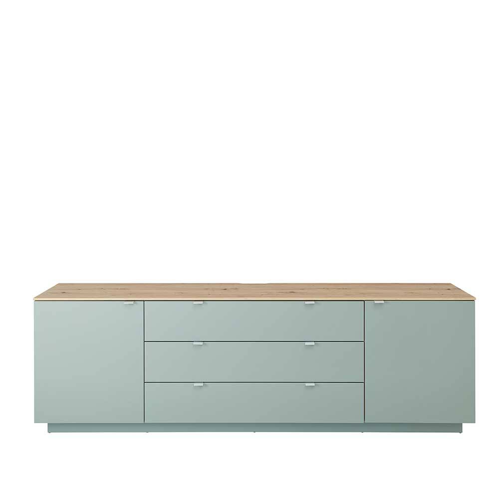 Wohnzimmer-Sideboard Ilussiana in Graugrün und Wildeichefarben