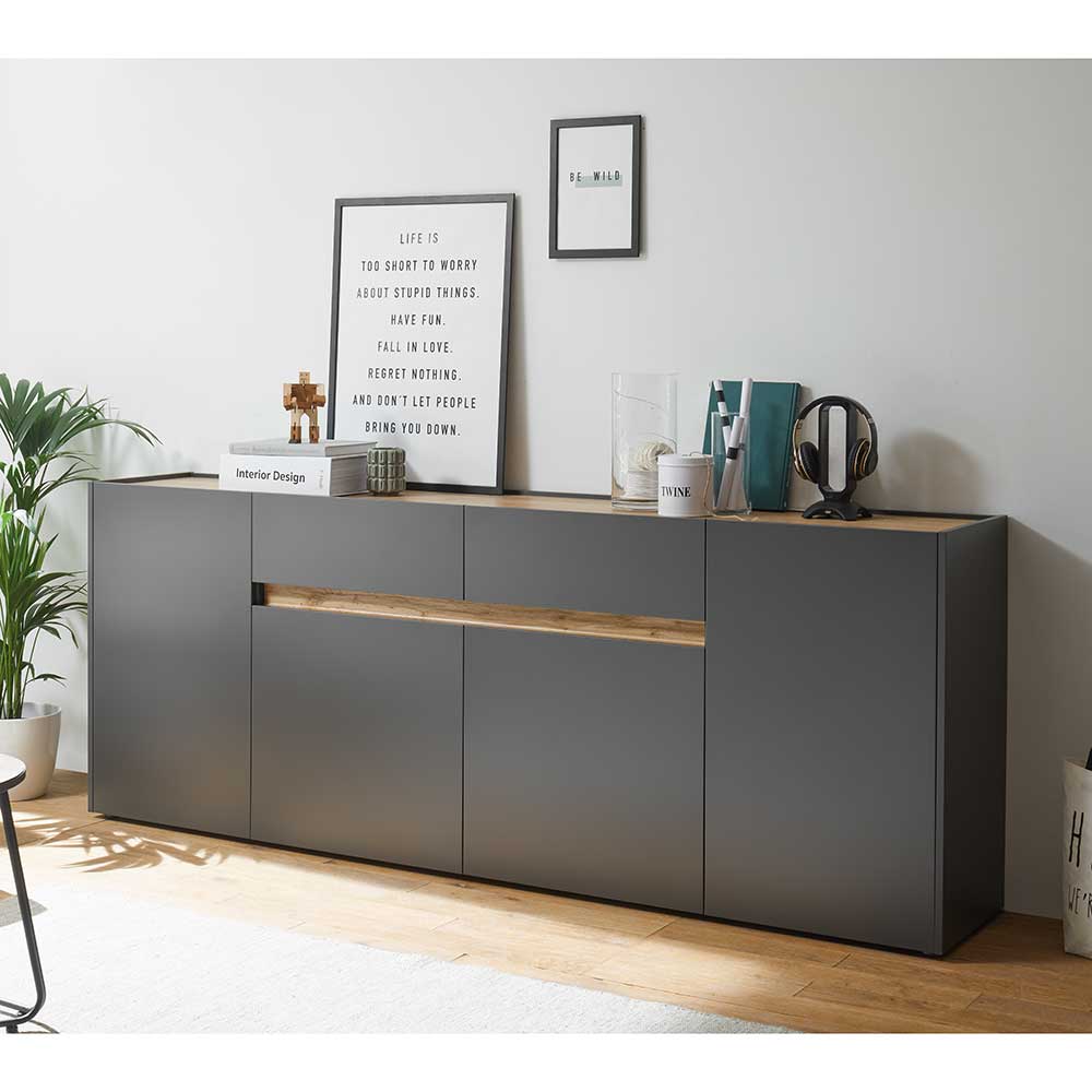 XL Sideboard Uzniana in Wildeichefarben und Anthrazit 4 Türen