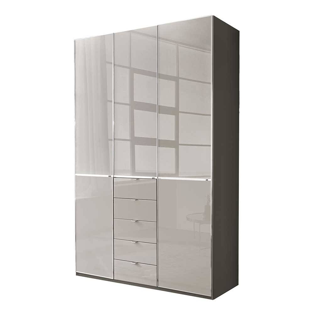 Schlafzimmerschrank modern Sanctos mit fünf Schubladen Front glasbeschichtet