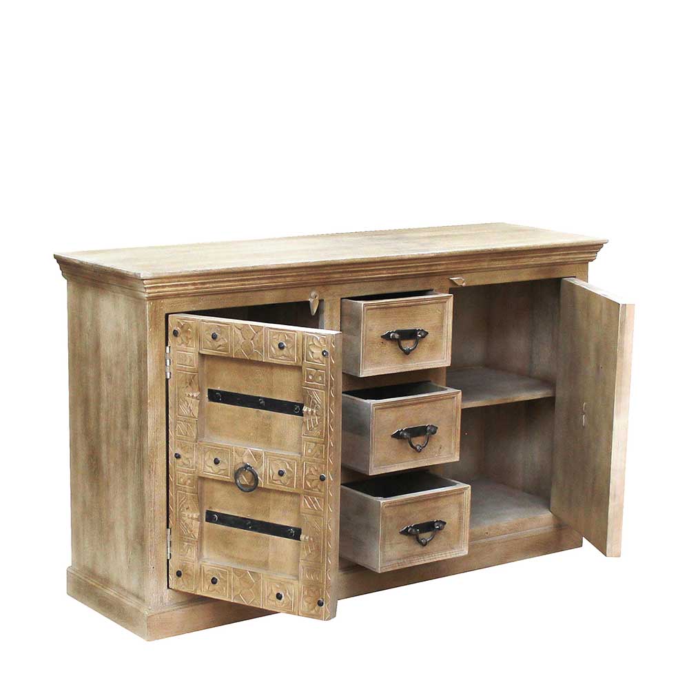 Sideboard Emilio aus Mangobaum Massivholz Grey Wash