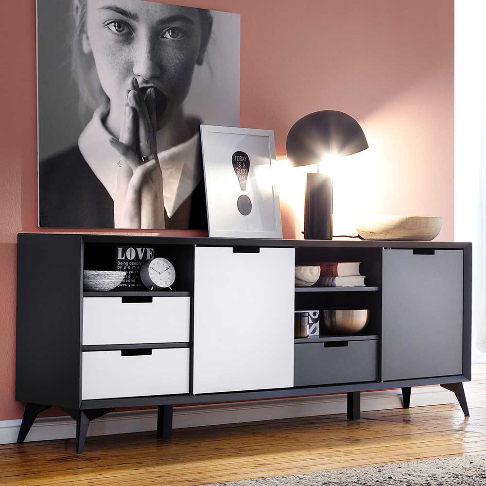 Sideboard Ucraivo in Grau und Weiß mit Wechselfront