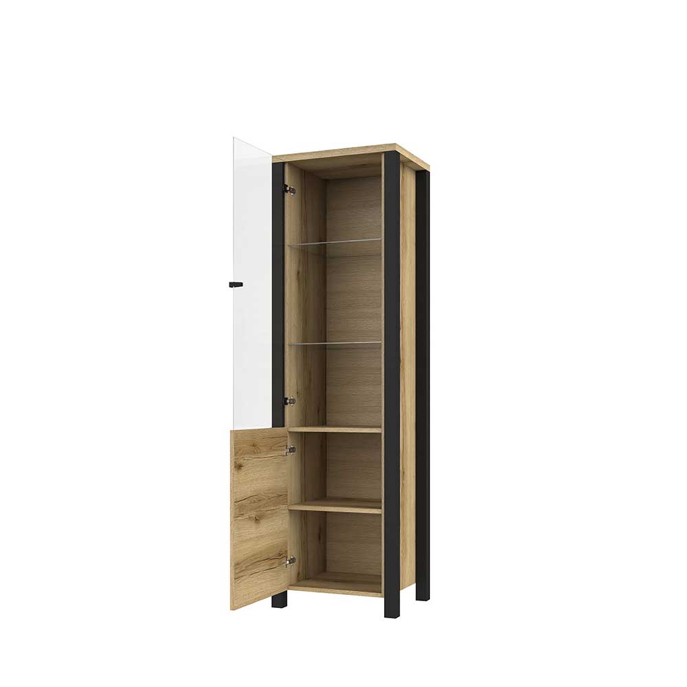 Wohnzimmer Vitrinenschrank Conru in Eichefarben und Schwarz 56 cm breit