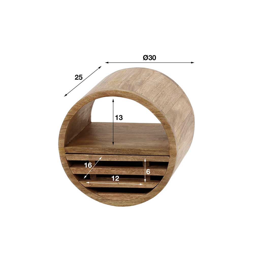 Wandregal Iltras aus Mangobaum Massivholz in runder Form