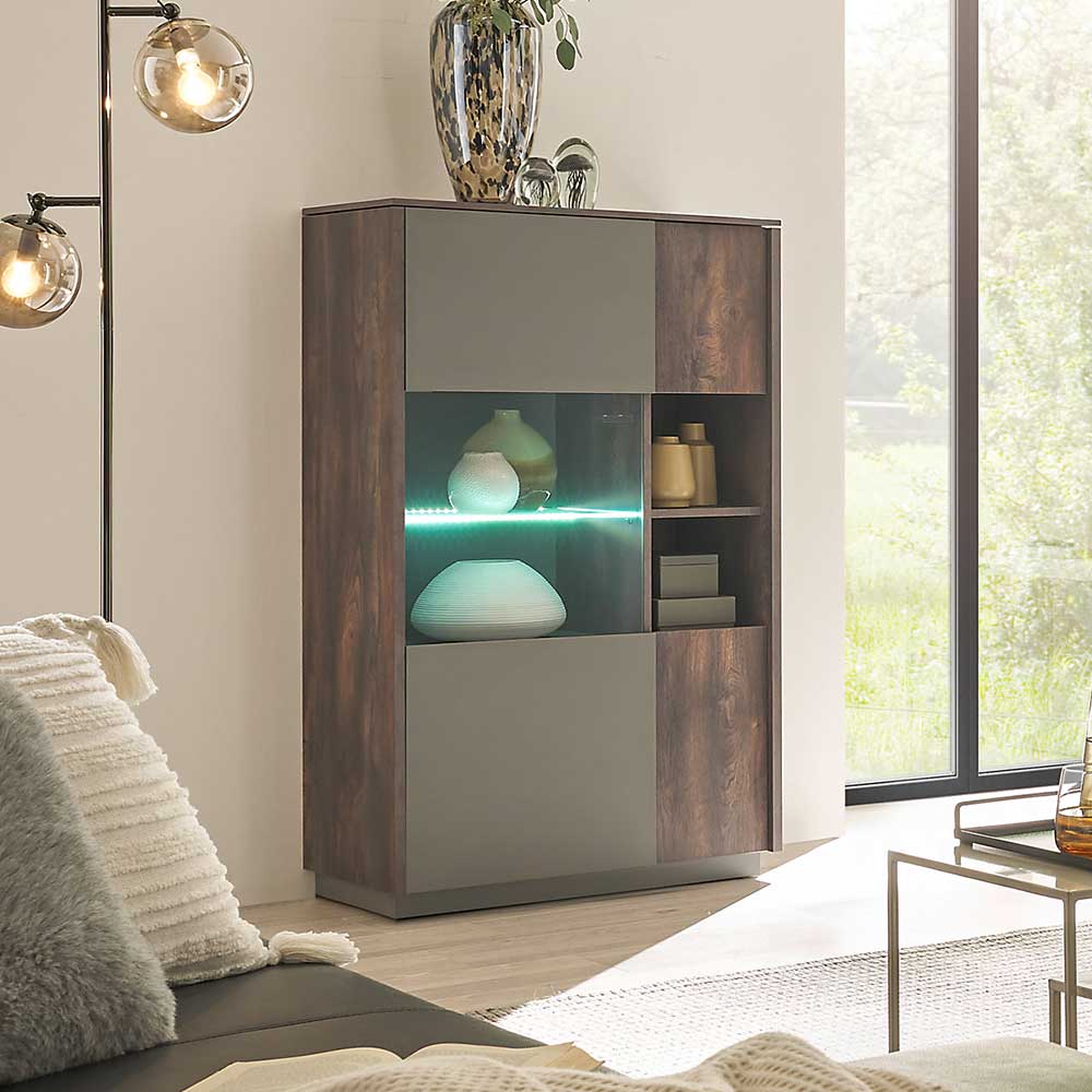 Highboard Hanniba in Anthrazit und Eiche dunkel