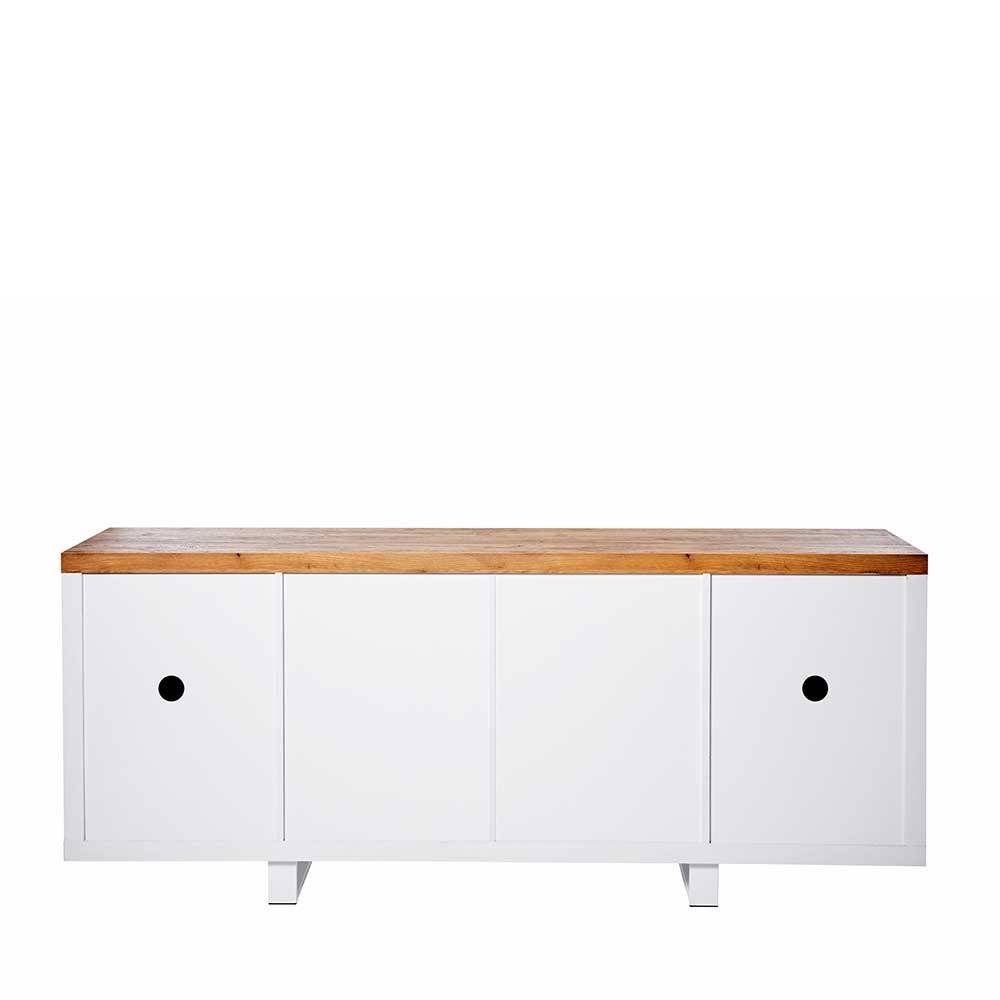 TV Sideboard Oliva in Weiß und Kerneiche mit Schubladen