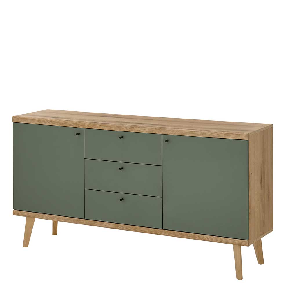 Skandi Design Esszimmersideboard Lora in Graugrün und Wildeichefarben