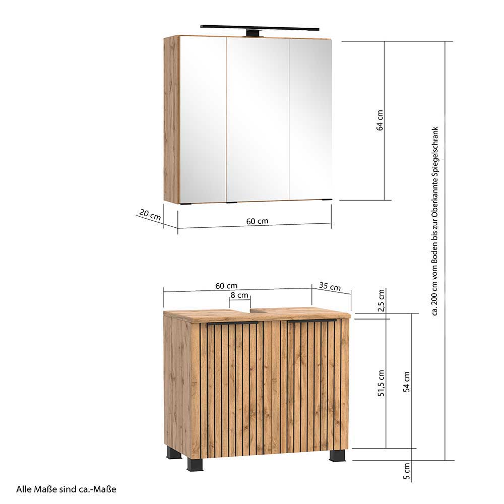 Waschplatz Set Gästetoilette Cadama in Wildeichefarben und Schwarz (dreiteilig)