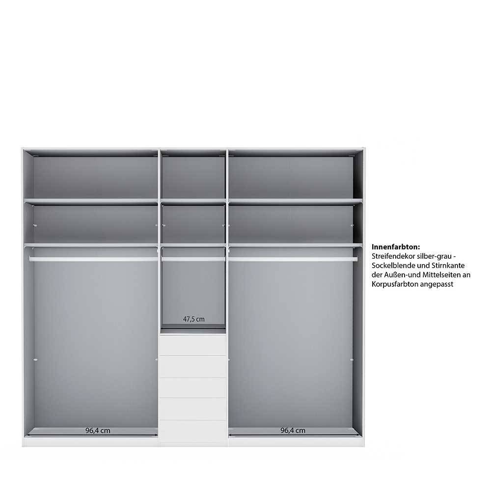 Drehtürenschrank modern Sanctos 247 cm breit Front glasbeschichtet