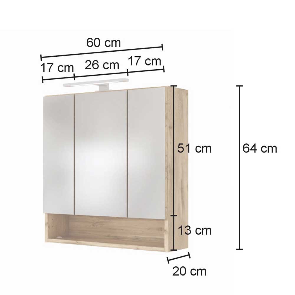 Badezimmer Möbelset Vidorella in Weiß und Wildeiche Optik 90 cm breit (dreiteilig)