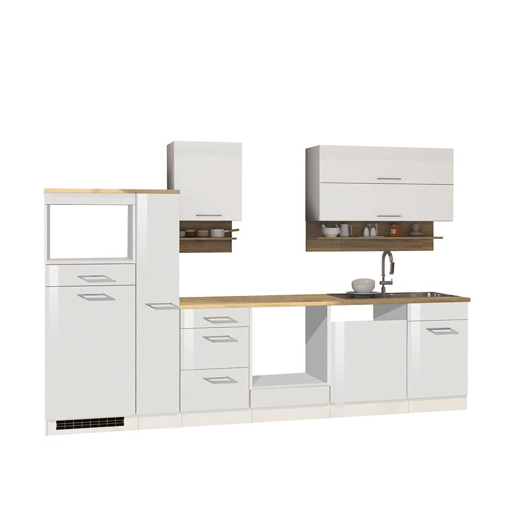 Hochglanz Küchen Möbel Set Piemonta in Weiß 280 cm breit