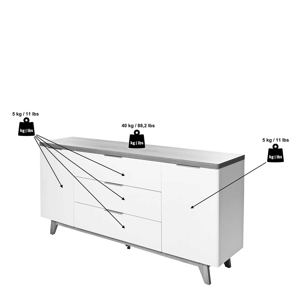 Sideboard Hajelua mit drei Schubladen im Skandi Design