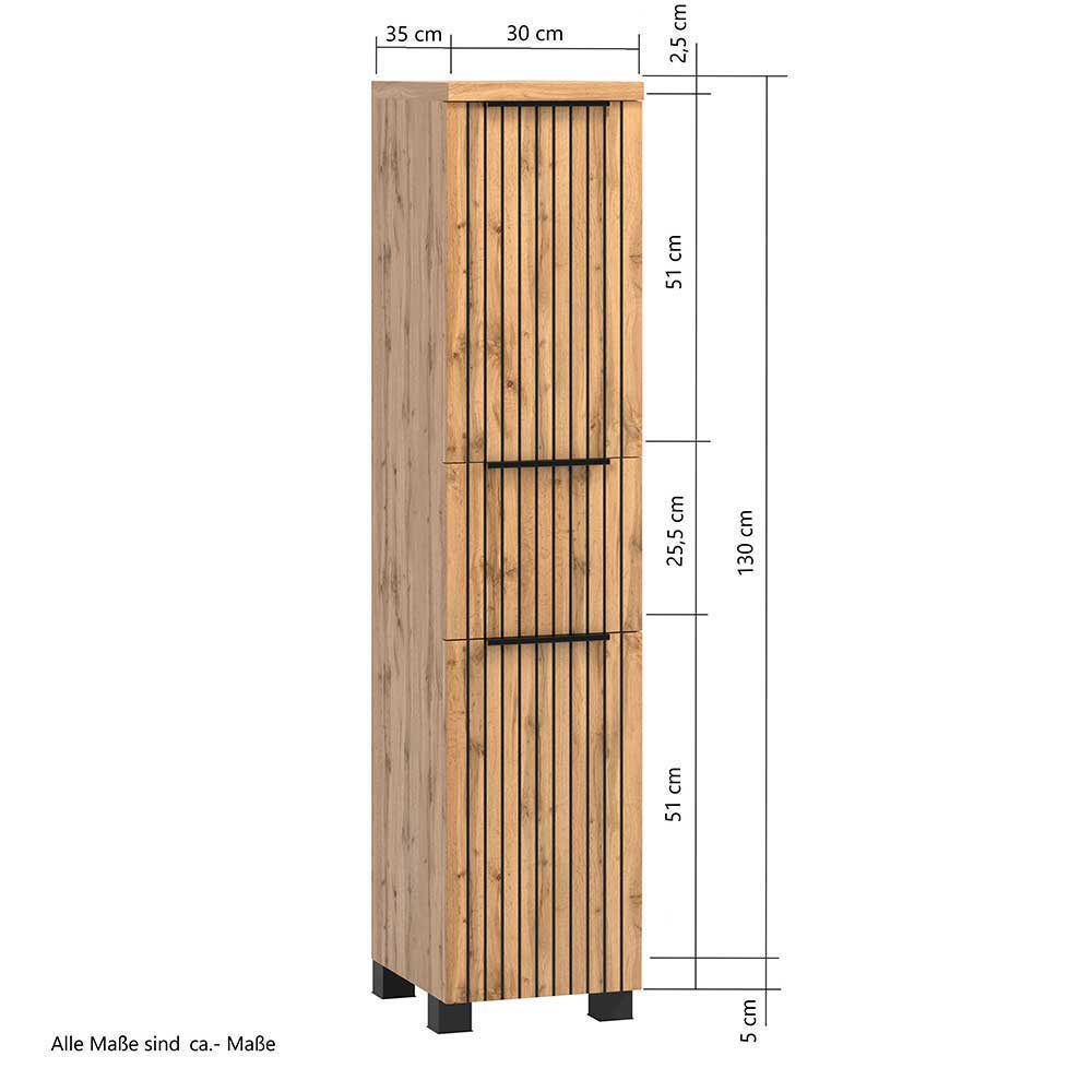 Möbel Badezimmer Wand Cadama in modernem Design - Wildeichefarben (fünfteilig)